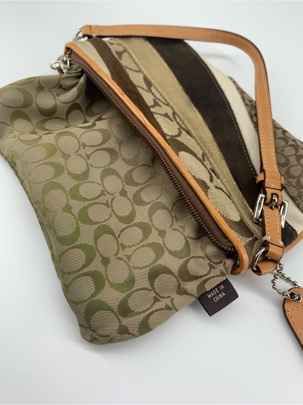 Coach Wave Patchwork Wristlet – Suede, Metallic Leather & Signature Jacquard - Picture 8 of 9